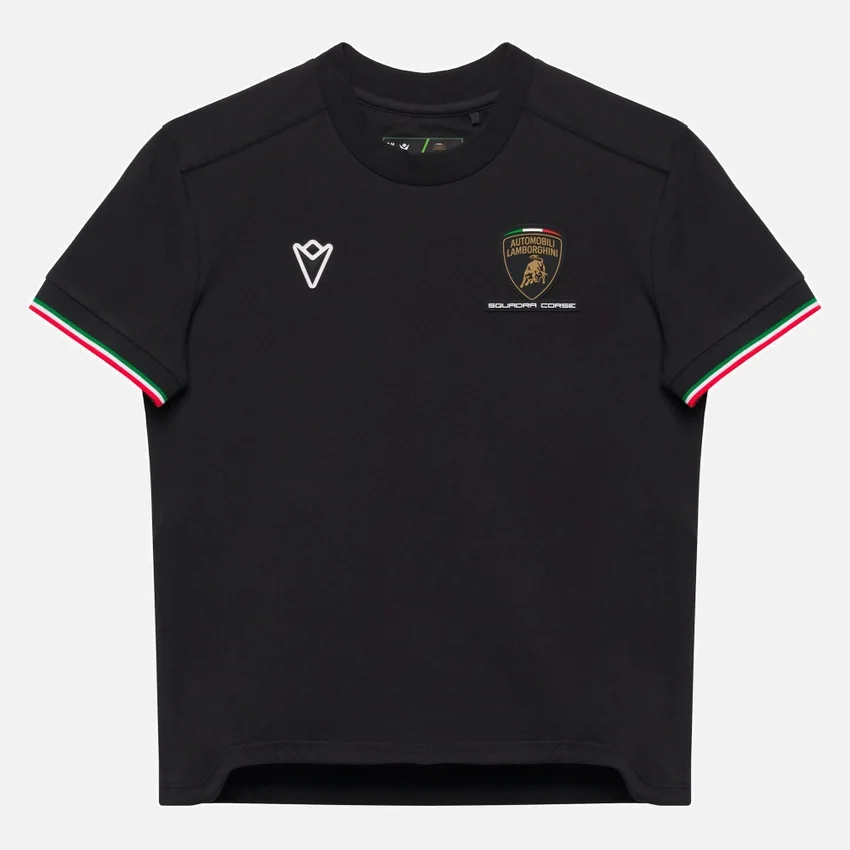 Automobili Lamborghini Squadra Corse Zwart driekleurig sport-T-shirt voor kinderen Automobili Lamborghini Squadra Corse Zwart driekleurig sport-T-shirt voor kinderen