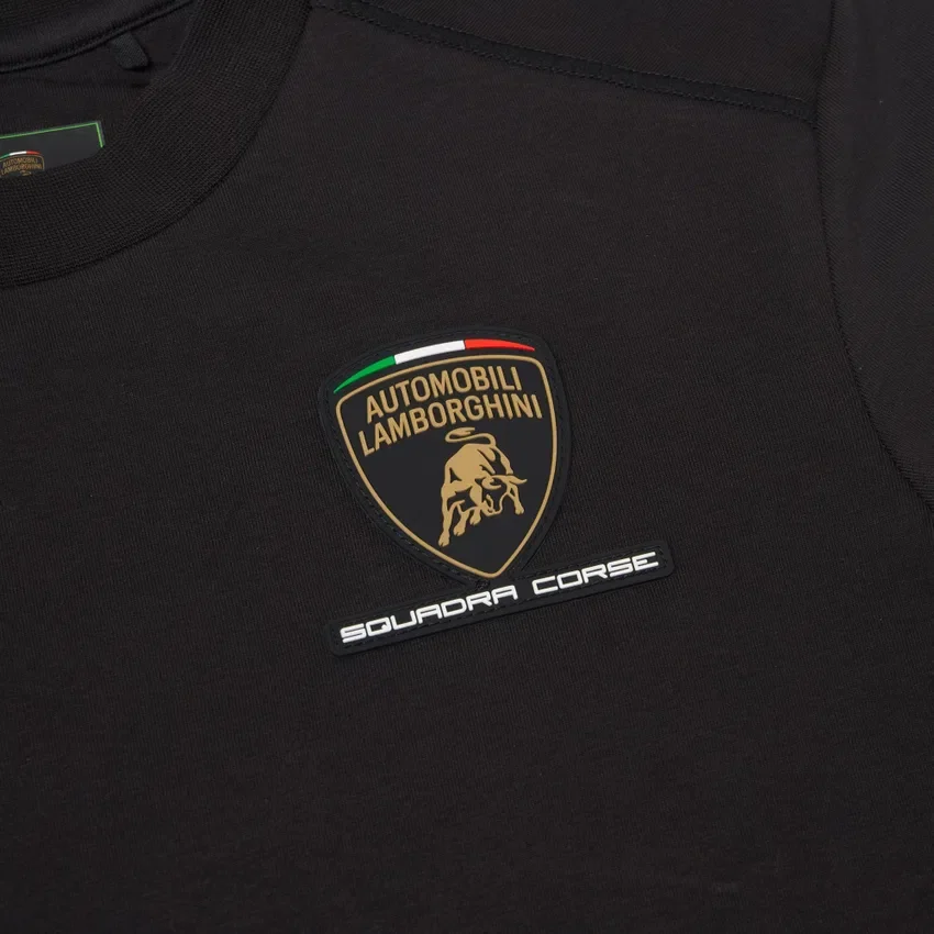 Automobili Lamborghini Squadra Corse Zwart driekleurig sport-T-shirt voor kinderen Automobili Lamborghini Squadra Corse Zwart driekleurig sport-T-shirt voor kinderen