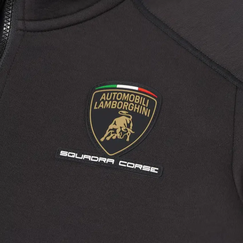 Automobili Lamborghini Squadra Corse zwarte driekleurige hoodie met volledige rits voor kinderen Automobili Lamborghini Squadra Corse zwarte driekleurige hoodie met volledige rits voor kinderen