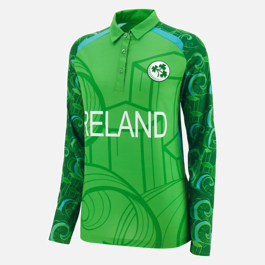 Ierland Cricket Team 2026/28 T-20 Dames Wedstrijdshirt met Lange Armstukken Ierland Cricket Team 2026/28 T-20 Dames Wedstrijdshirt met Lange Armstukken