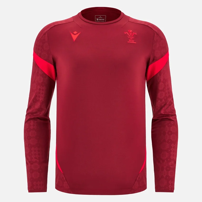 Welsh Rugby 2025/26 Dieprood T-shirt met lange armstukken Welsh Rugby 2025/26 Dieprood T-shirt met lange armstukken
