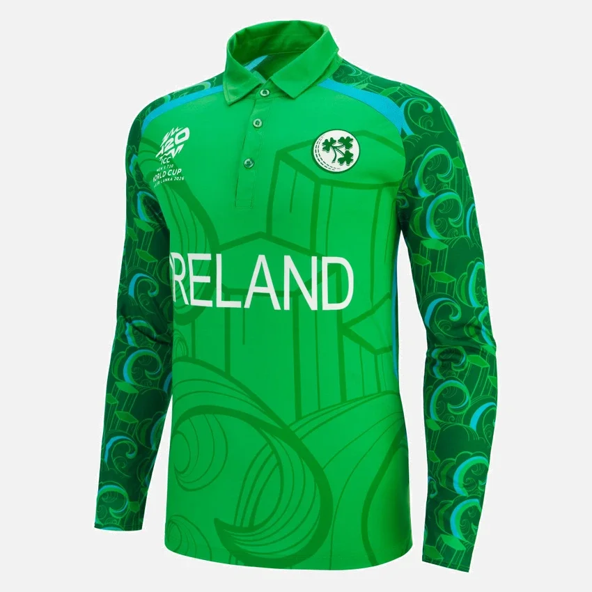Wereldkampioenschap 2026 Ierland Cricket Team T-20 wedstrijdshirt met lange mouwen Wereldkampioenschap 2026 Ierland Cricket Team T-20 wedstrijdshirt met lange mouwen