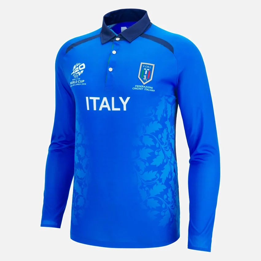 WK 2026 Italiaanse Cricket Federatie Wedstrijdshirt met lange armstukken WK 2026 Italiaanse Cricket Federatie Wedstrijdshirt met lange armstukken